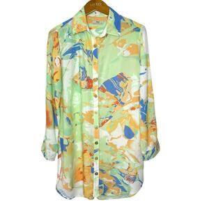 Maaji Comet‎ Mandy Printed Long Sleeve Button Front Shirt Swim Coverup